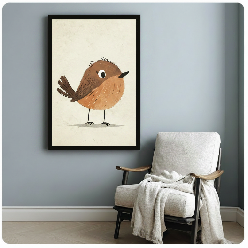 Cute Robin Bird Watercolor Canvas Wall Art