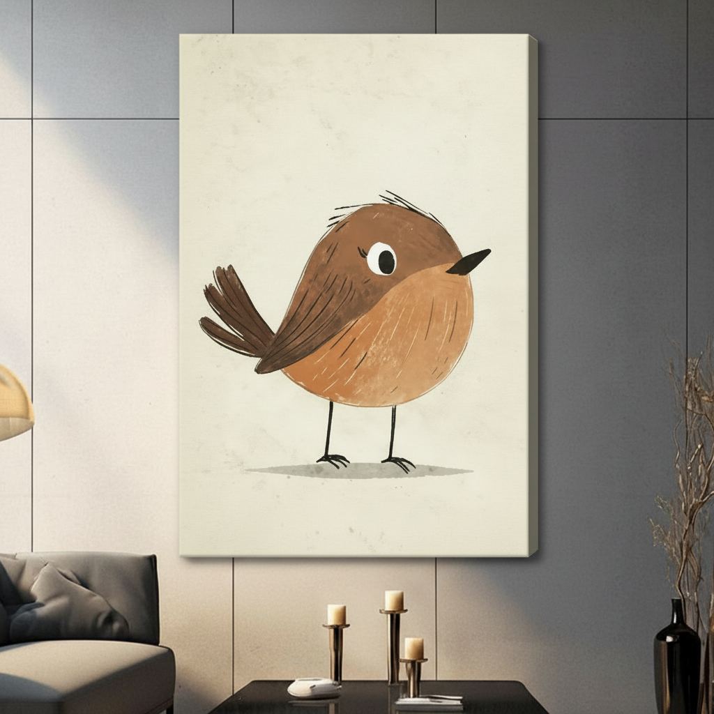 Cute Robin Bird Watercolor Canvas Wall Art