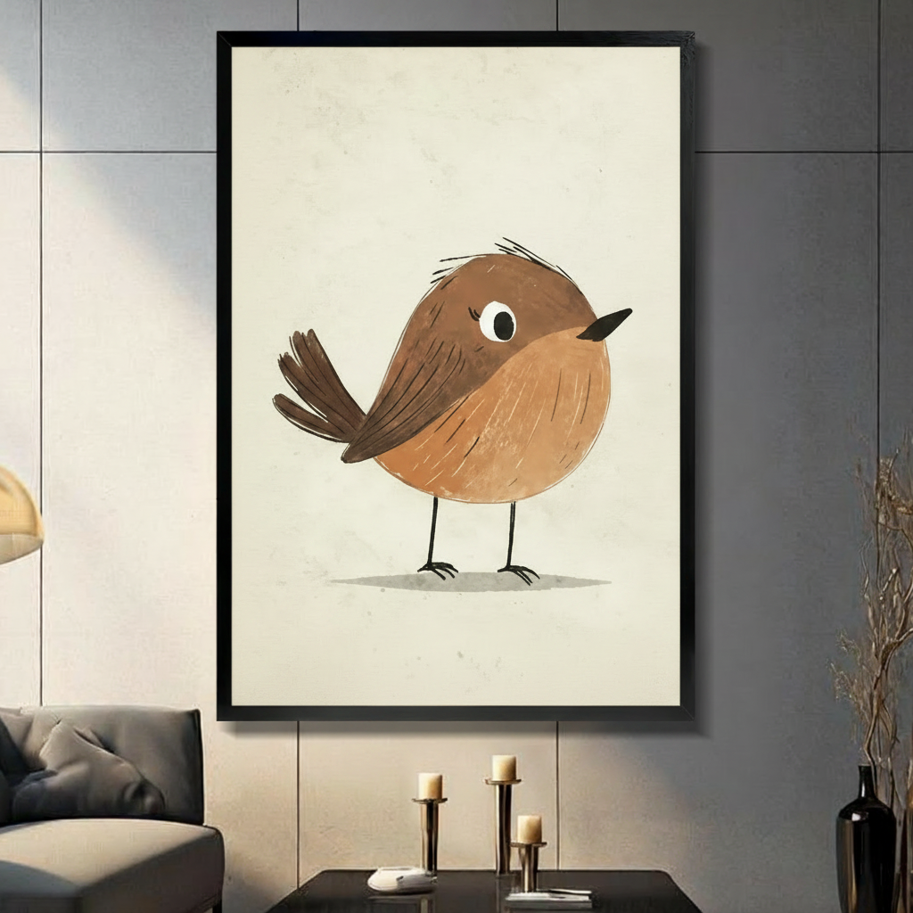 Cute Robin Bird Watercolor Canvas Wall Art