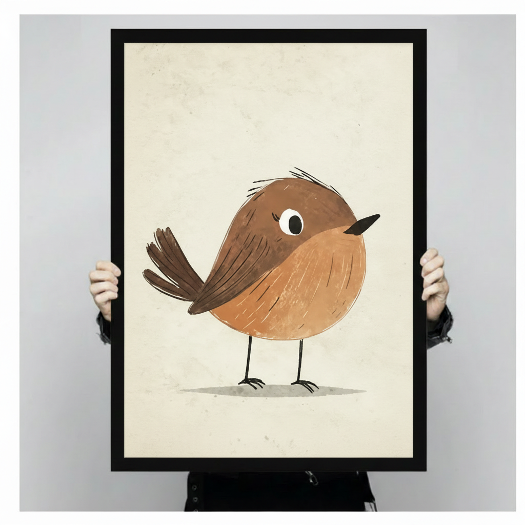 Cute Robin Bird Watercolor Canvas Wall Art