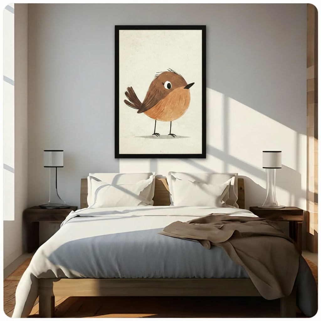 Cute Robin Bird Watercolor Canvas Wall Art