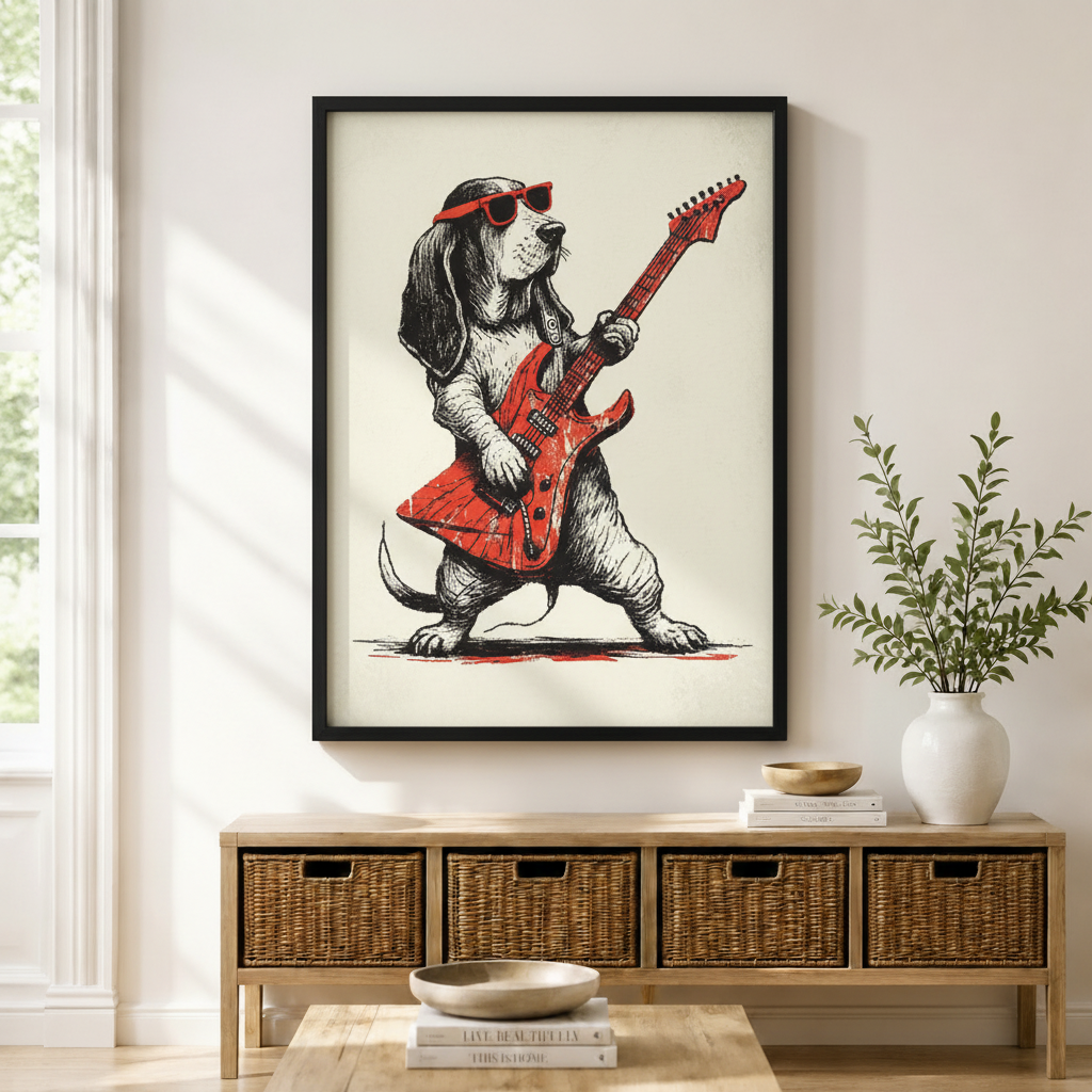 Rock Dog Guitar Basset Hound Canvas Wall Art