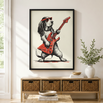 Rock Dog Guitar Basset Hound Canvas Wall Art