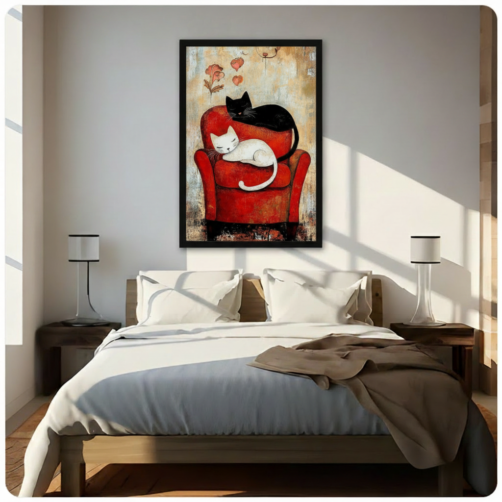 Black White Cats Love Vintage Canvas Wall Art