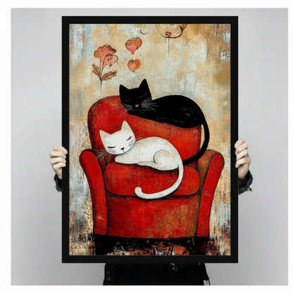 Black White Cats Love Vintage Canvas Wall Art