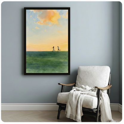 Romantic Sunset Couple Running Canvas Wall Art
