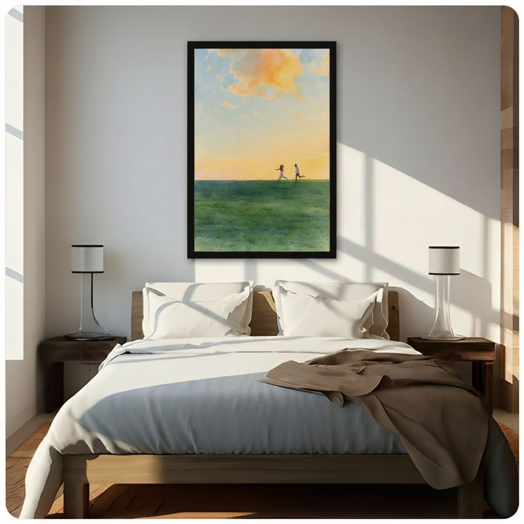 Romantic Sunset Couple Running Canvas Wall Art