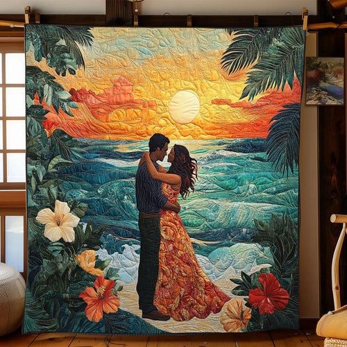 Romantic Sunset Couple Quilt Blanket