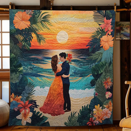 Romantic Sunset Couple Quilt Blanket