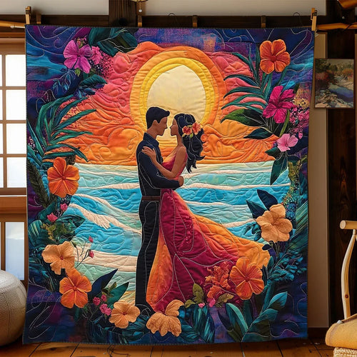 Romantic Sunset Couple Quilt Blanket