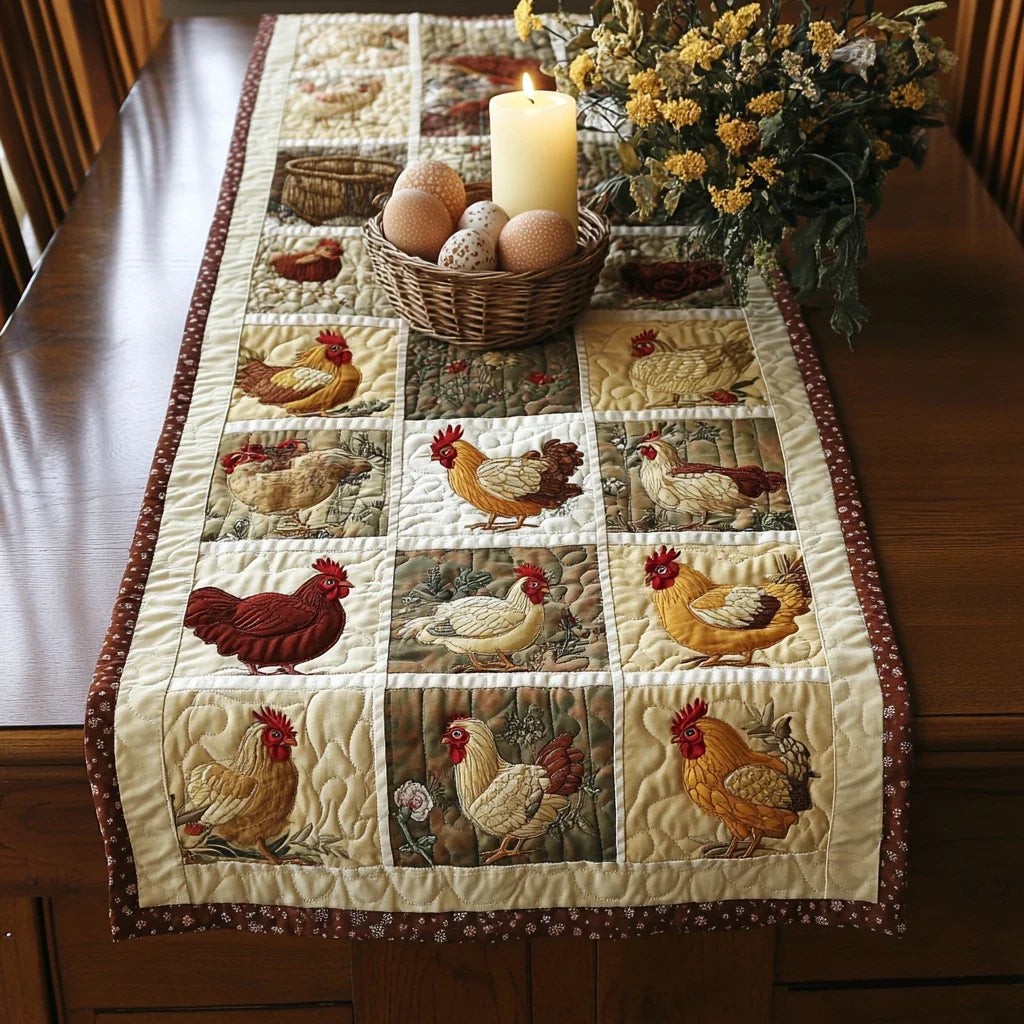 Rooster Charm Quilted Table Runner