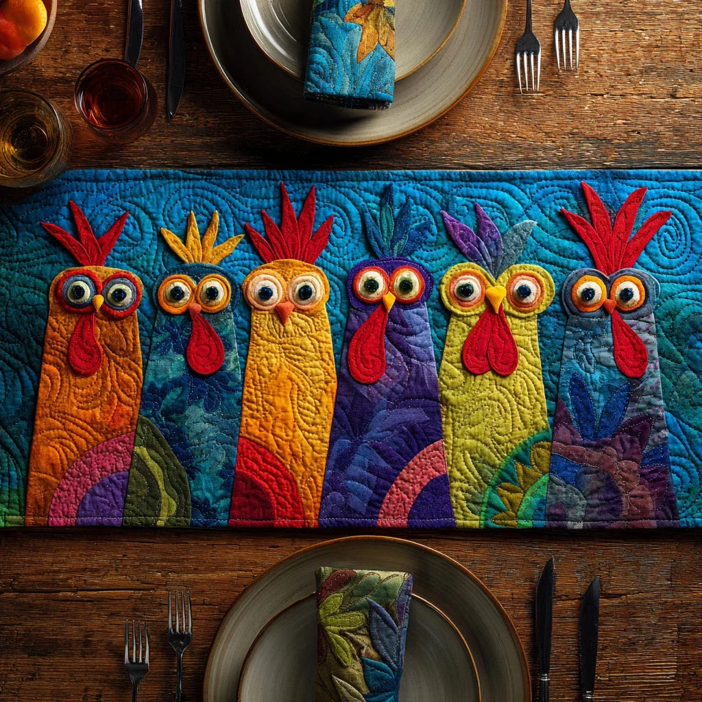 Rooster Chicken Quilted Table Runner