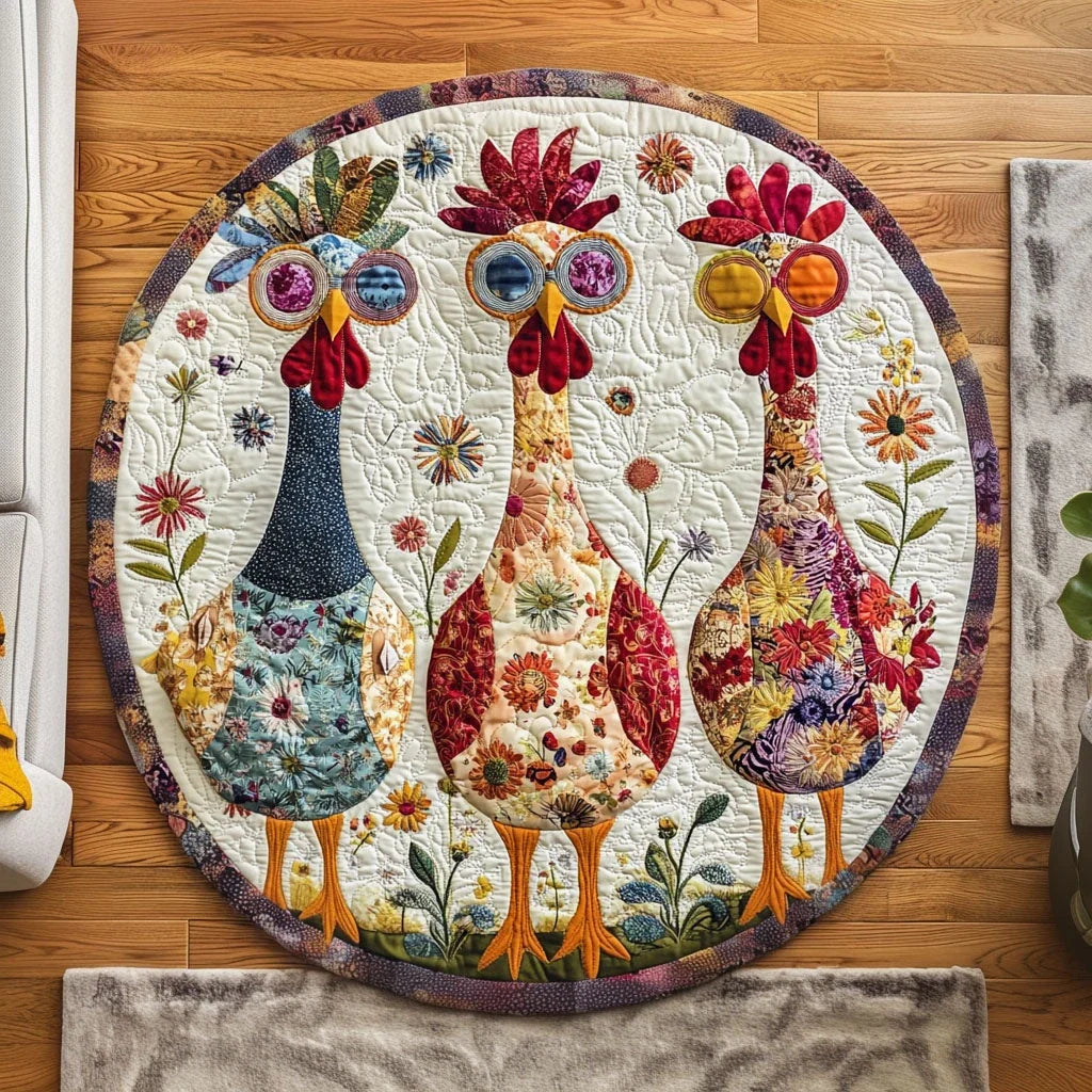 Rooster Garden Charm Quilted Round Mat
