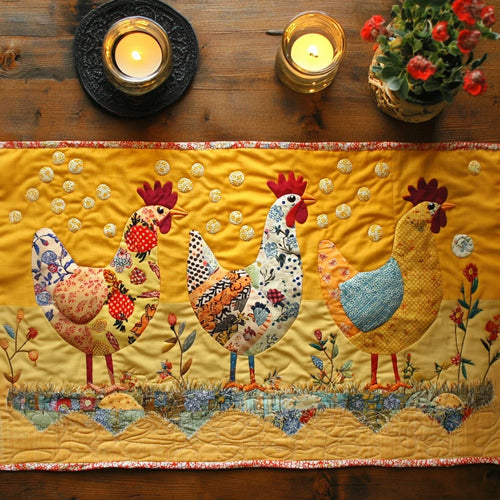 Rooster Parade Quilted Table Runner