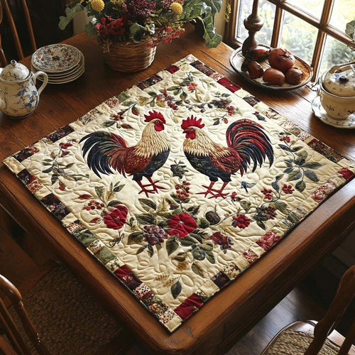 Rooster Parade Quilted Table Topper