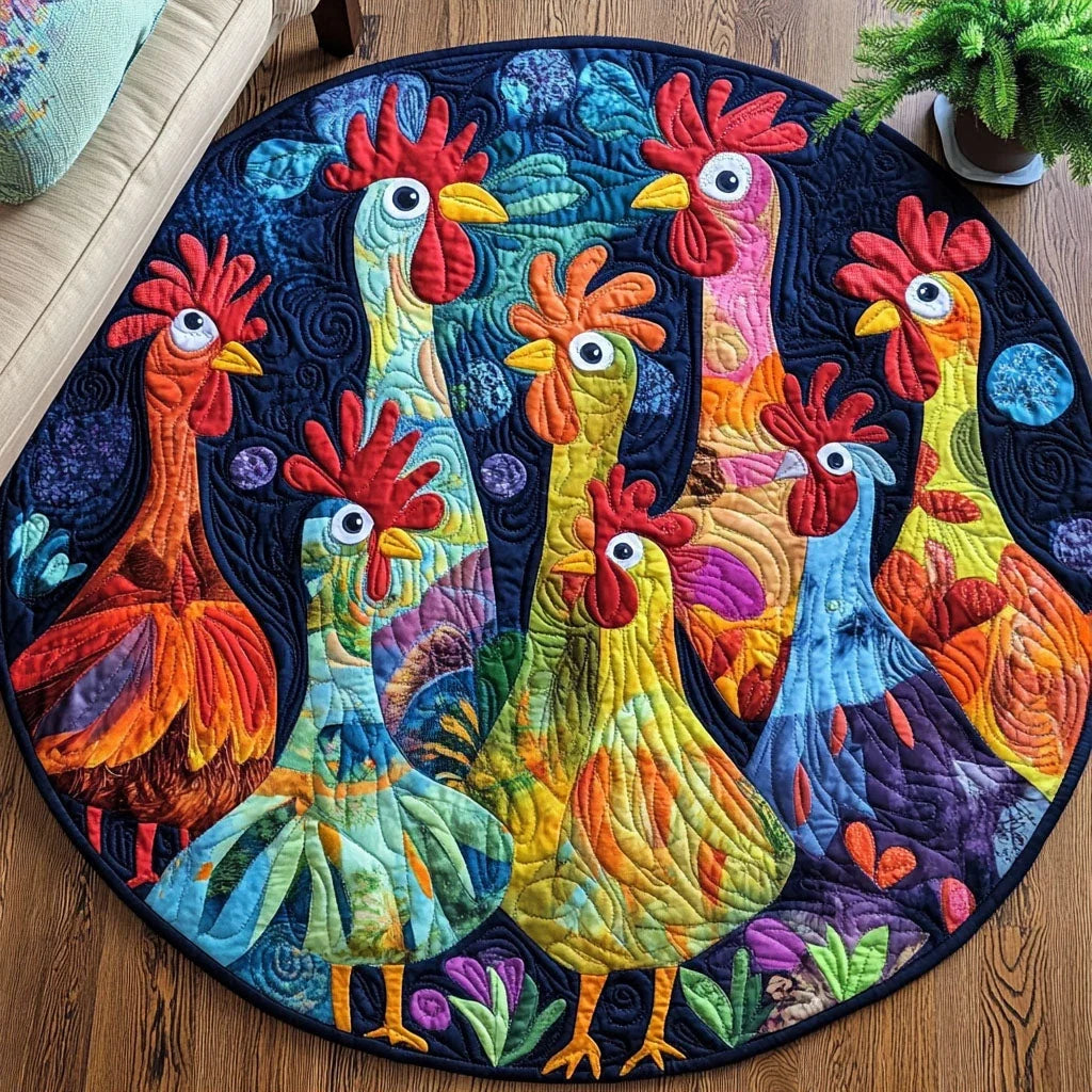 Rooster Party Quilted Round Mat