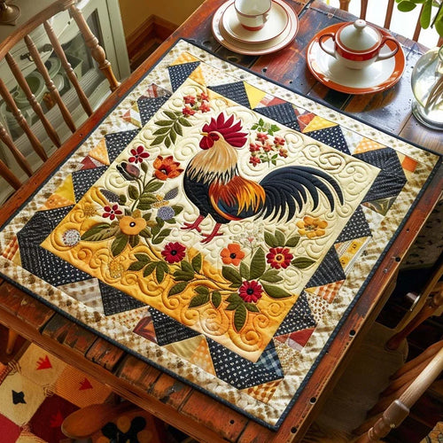 Rooster Rise Quilted Table Topper