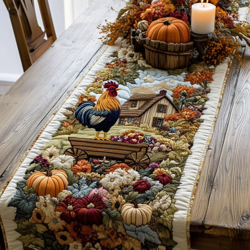 Rooster Romance Quilted Table Runner