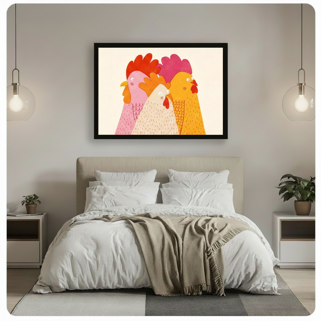 Colorful Cartoon Chickens Funny Farmhouse Canvas