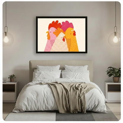 Colorful Cartoon Chickens Funny Farmhouse Canvas