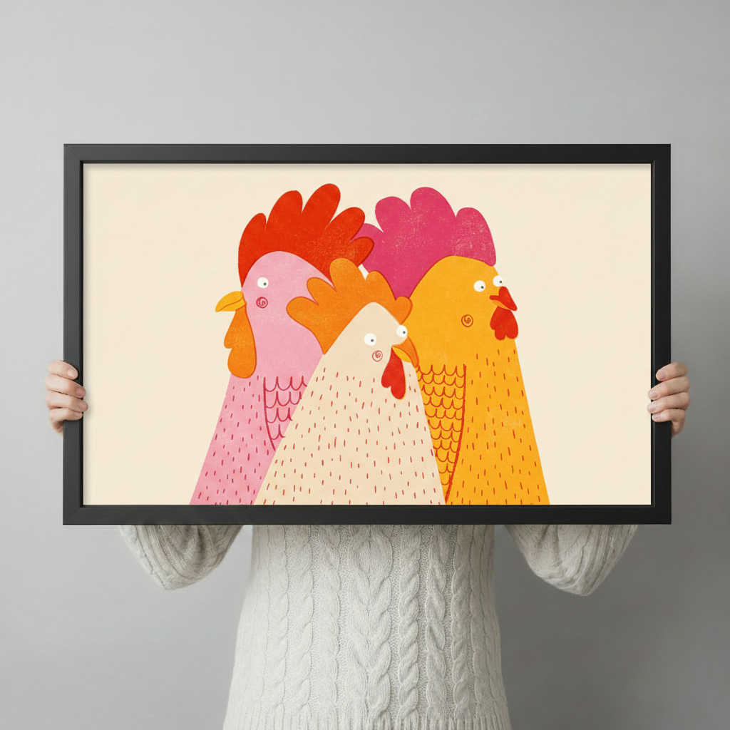 Colorful Cartoon Chickens Funny Farmhouse Canvas