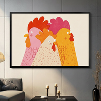 Colorful Cartoon Chickens Funny Farmhouse Canvas