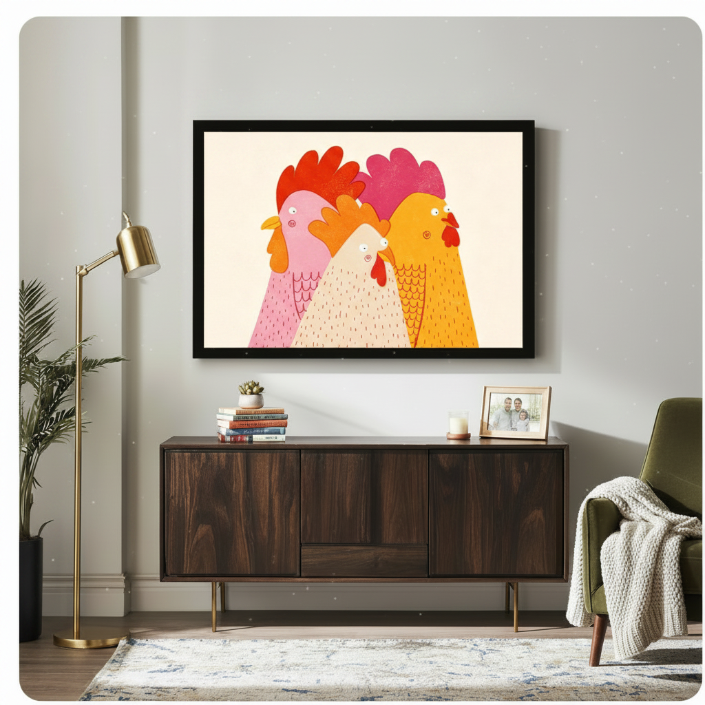 Colorful Cartoon Chickens Funny Farmhouse Canvas