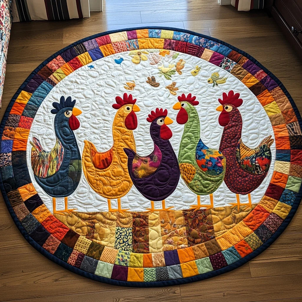 Roosters Glow Quilted Round Mat