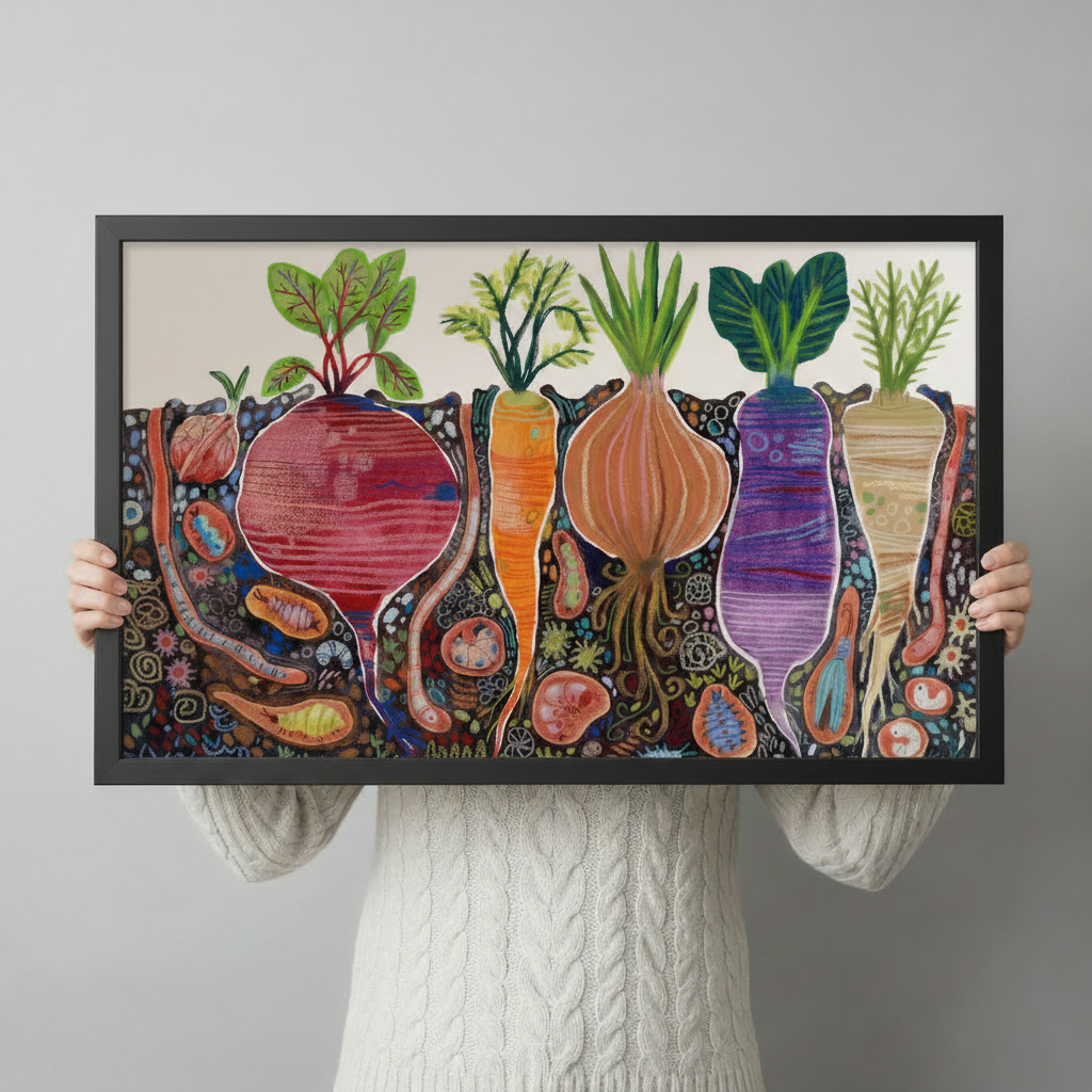 Colorful Root Vegetables Garden Folk Art Canvas