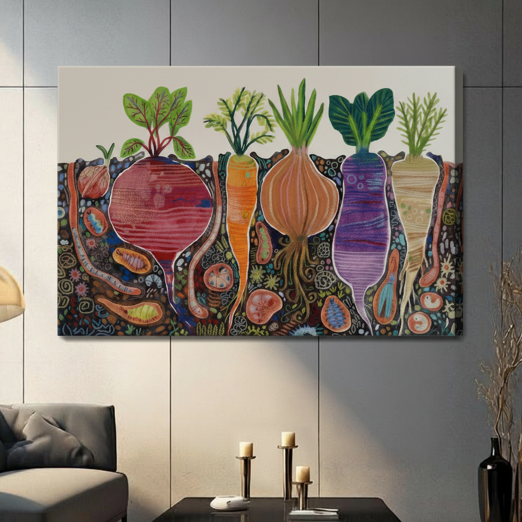 Colorful Root Vegetables Garden Folk Art Canvas