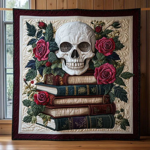 Rose Skull Book Quilt Blanket