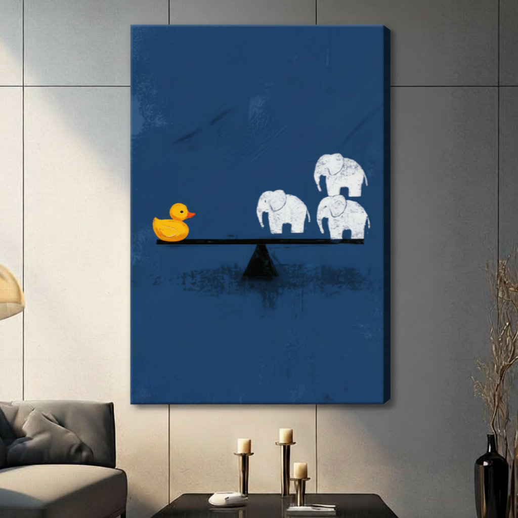Rubber Duck vs Elephants Minimalist Canvas Art