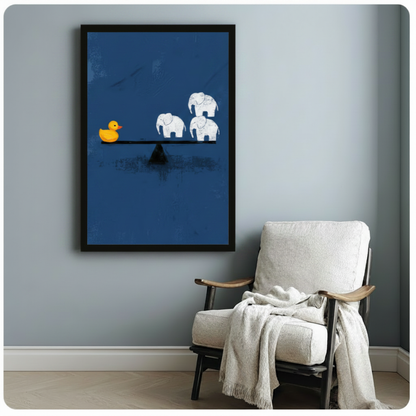 Rubber Duck vs Elephants Minimalist Canvas Art