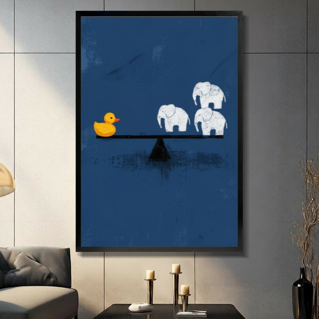 Rubber Duck vs Elephants Minimalist Canvas Art