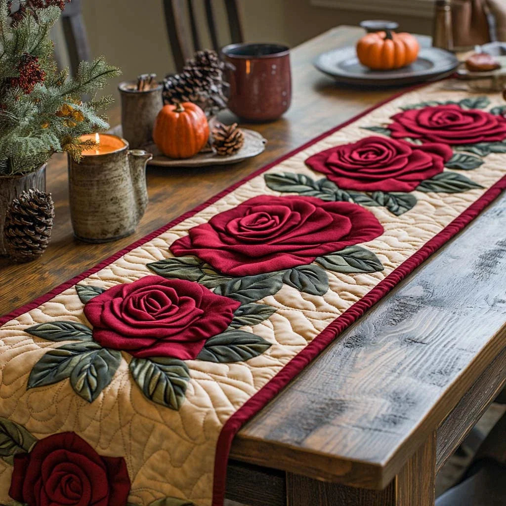 Ruby Roses Quilted Table Runner