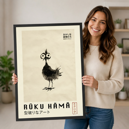 Japanese Ink Wash Quirky Bird Canvas Art Wall Art
