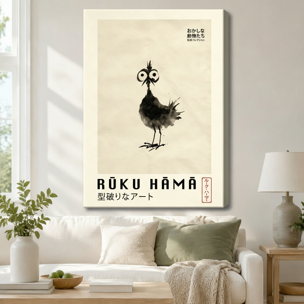 Japanese Ink Wash Quirky Bird Canvas Art Wall Art