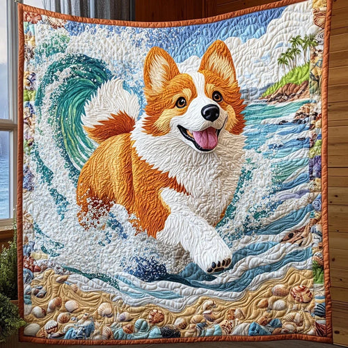 Running Corgi Quilt Blanket