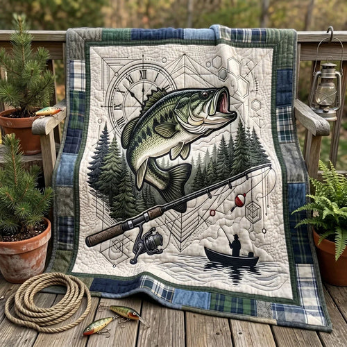 Rustic Bass Fishing Quilt Blanket