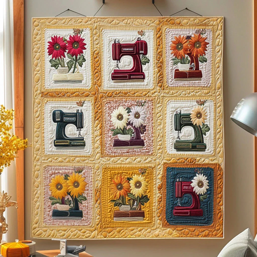 Rustic Bloom Sewing Machine Quilt Blanket