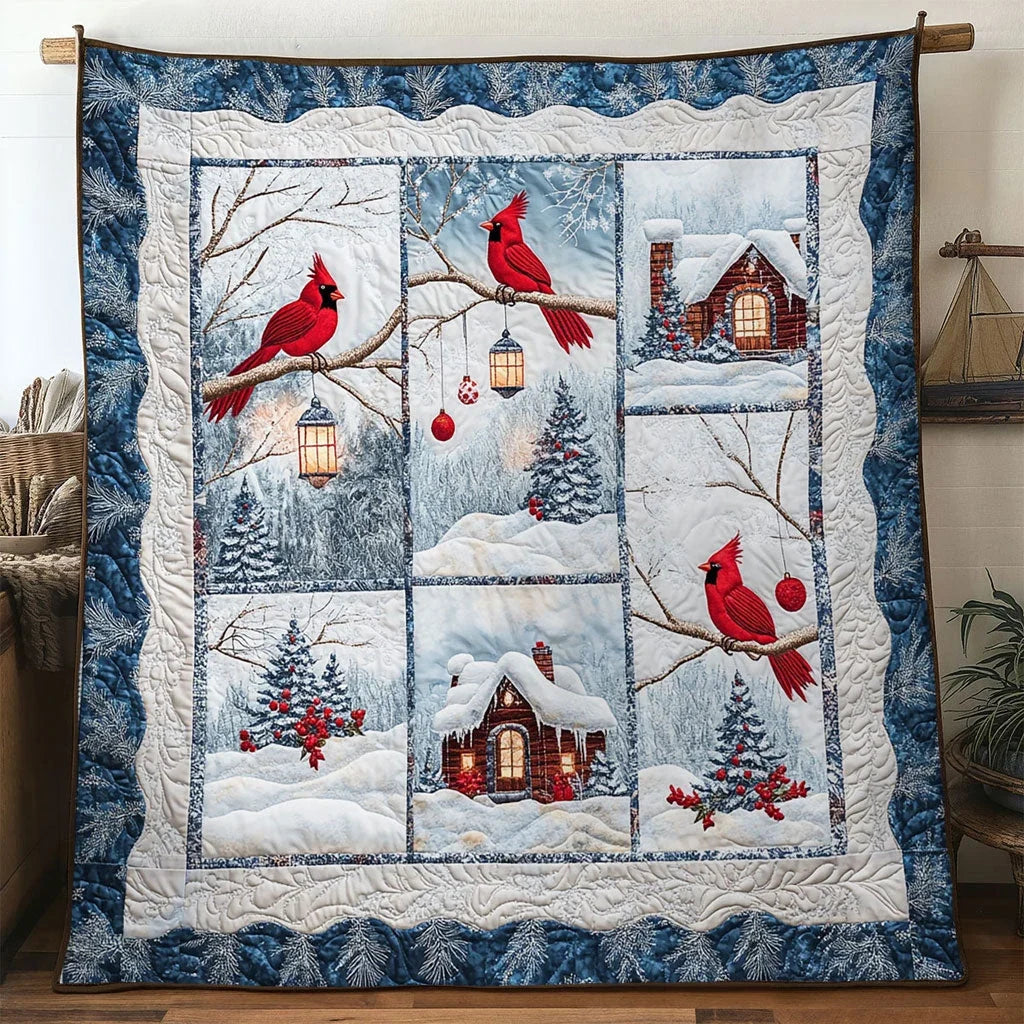 Rustic Cabin Cardinal Quilt Blanket