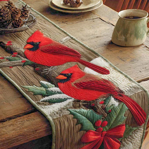 Rustic Cardinal Morning Quilted Table Runner