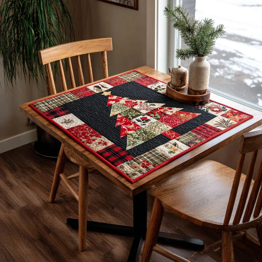 Rustic Christmas Tree Quilted Table Topper