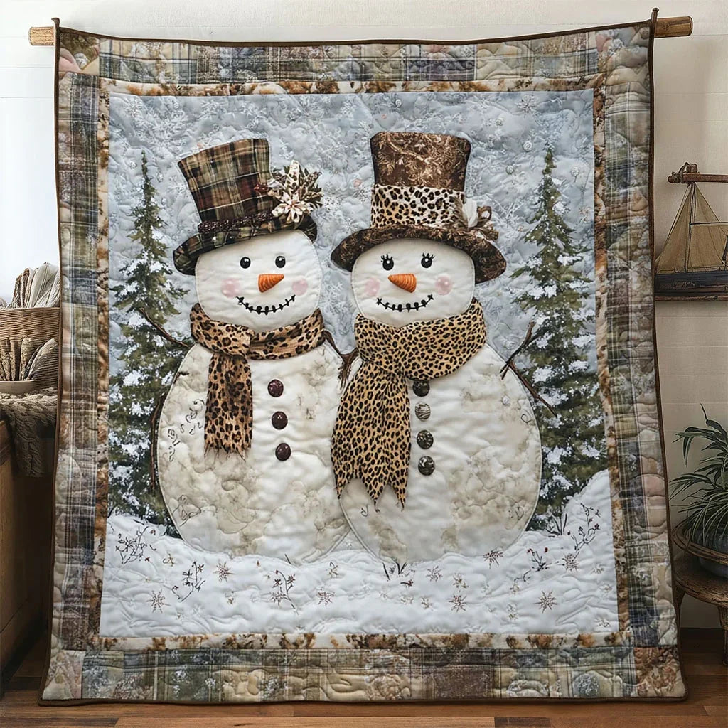 Rustic Duo Snowman Quilt Blanket
