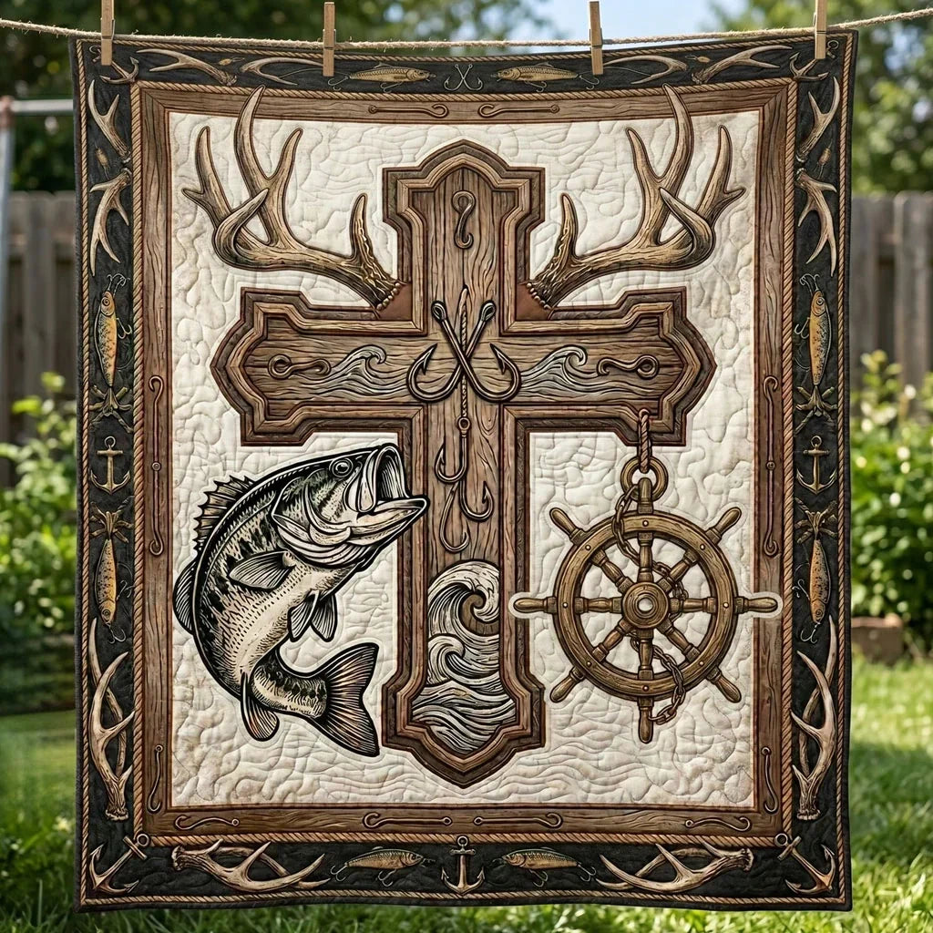 Rustic Faith And Fishing Quilt Blanket