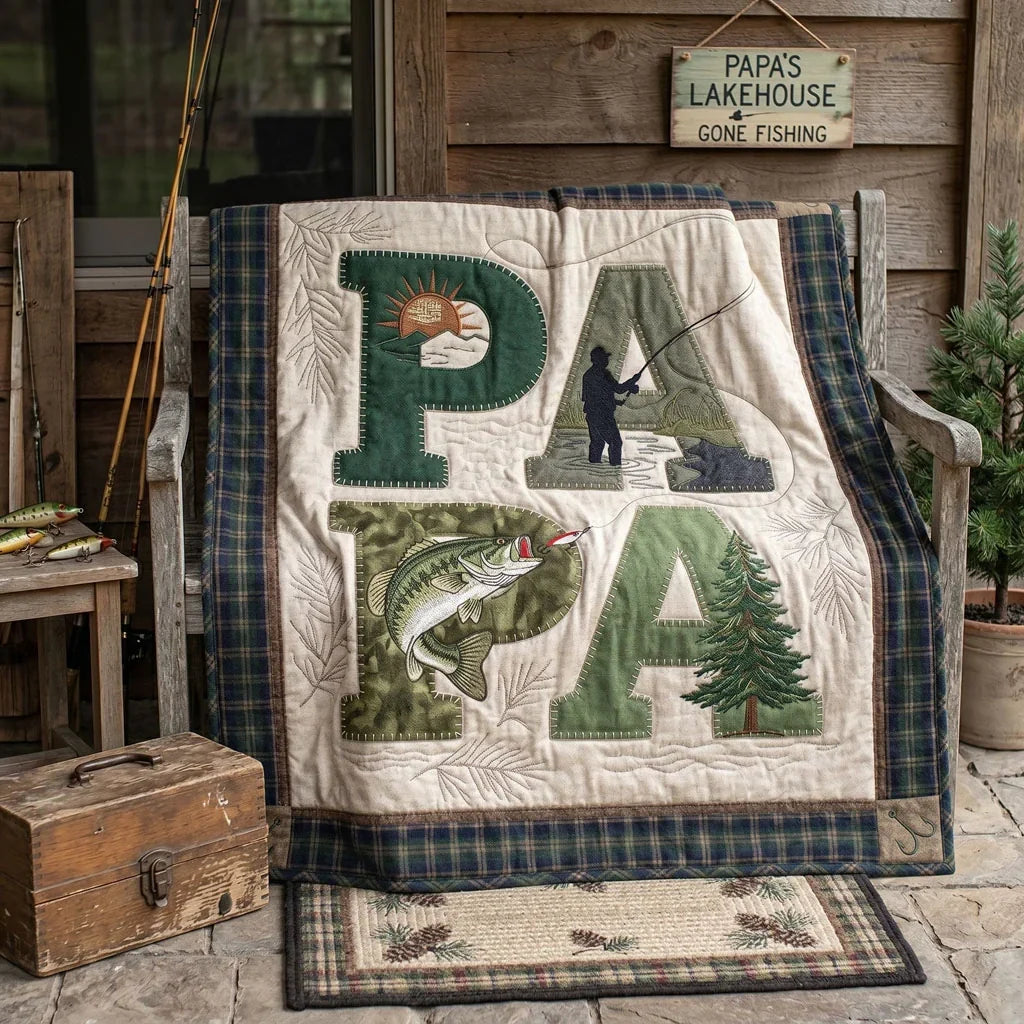 Rustic Fishing Papa Quilt Blanket