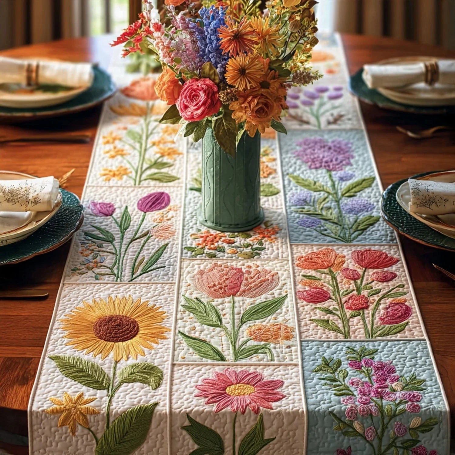 Rustic Flora Quilted Table Runner