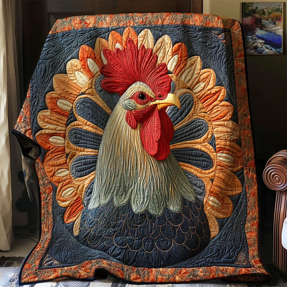 Rustic Folk Chicken Quilt Blanket