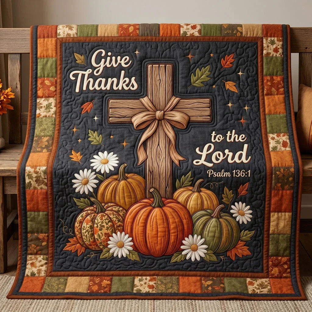 Rustic Gratitude Cross Quilt Blanket