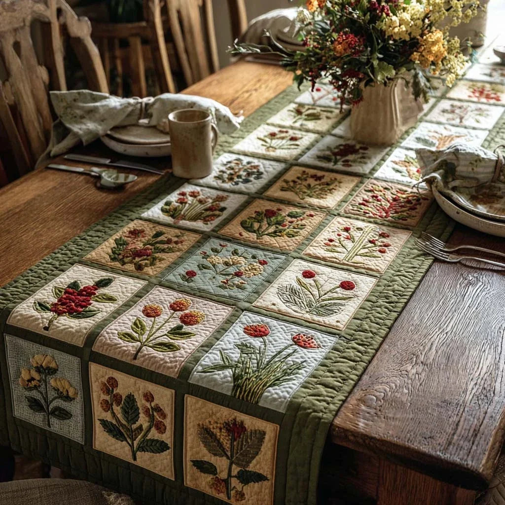 Rustic Herbarium Quilted Table Runner